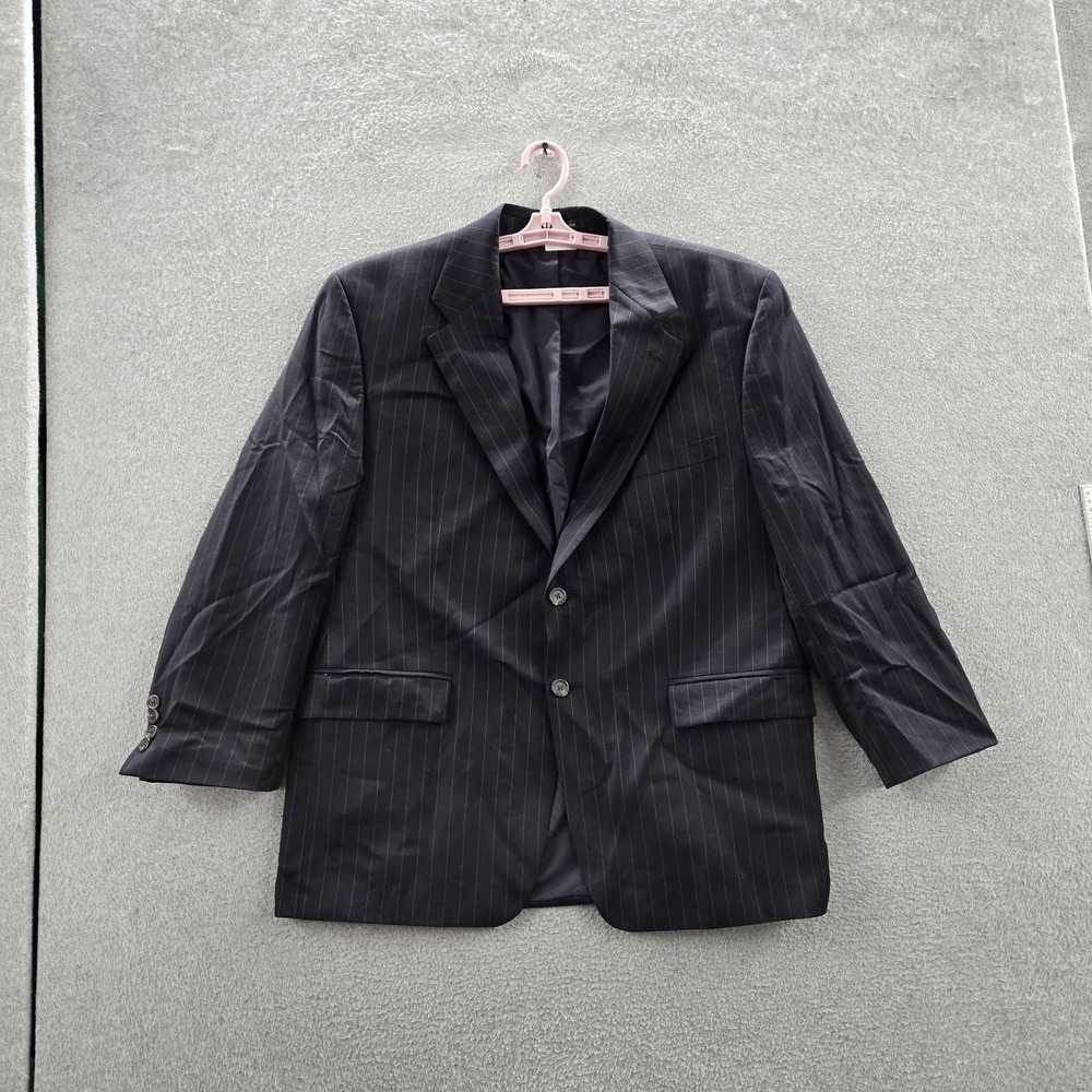 VINTAGE Lauren Ralph Men Blazer 44S Navy Wool Pinstripe Suit Made In Canada